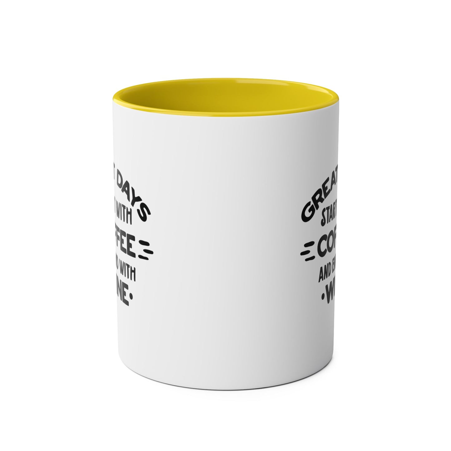 Two-Tone Coffee Mug, 11oz - Great days start with coffee and end with wine